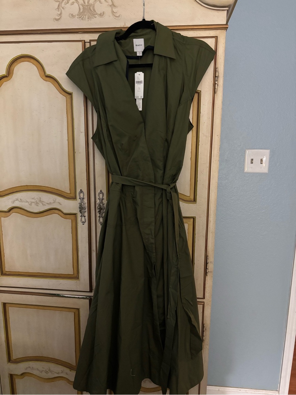 Maeve Olive Green Sleeveless Wrap Midi Dress